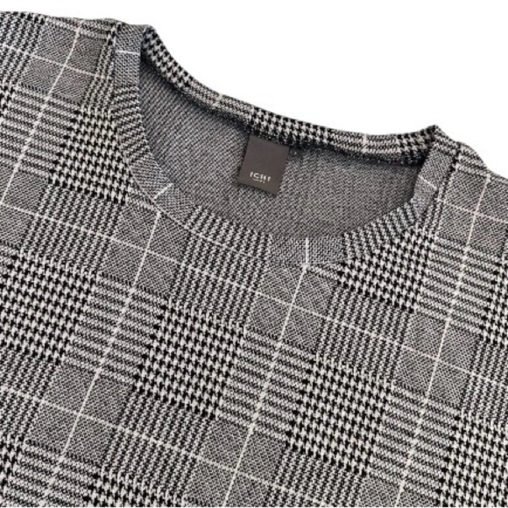 ICHI | Black & White Houndstooth Pull-Over Top / Tee | Size XL